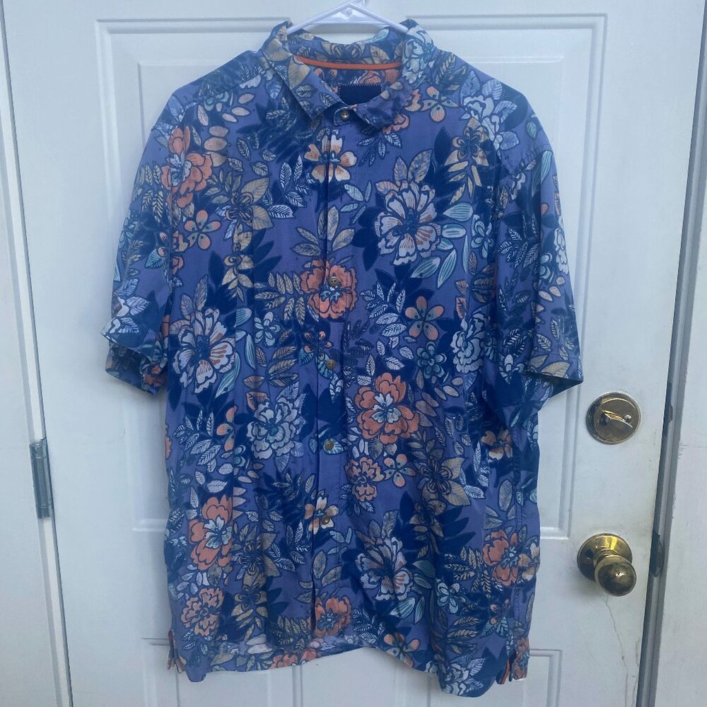 Tommy Bahama Shirt Men’s L Blue Floral Short Sleeve Button Down Shirt